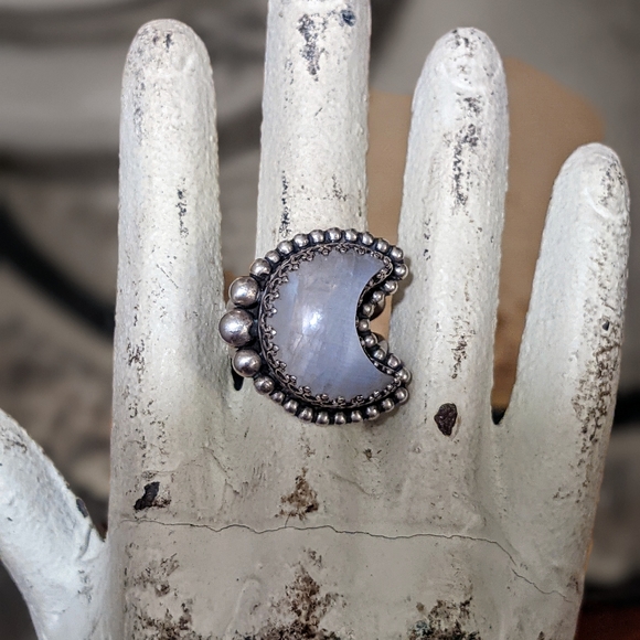 Sterling Silver Moonstone Crescent Moon Ring - Picture 9 of 10